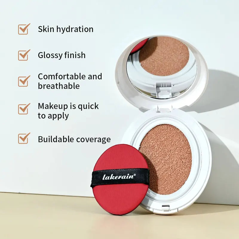 Hydrating Dewy Glow Cushion Foundation with Long-Lasting Moisturizer, Natural Light Coverage, Portable Face Makeup
