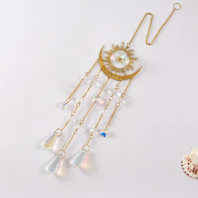 Gold Flame Moon Crystal Pendant Sunlight Catcher Outdoor Garden Decor