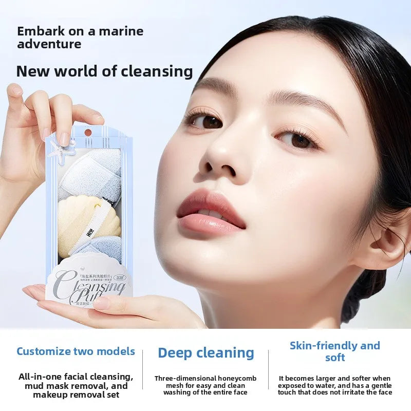 Facial Cleansing Sponge Puff - Reusable Makeup Remover & Face Mask Brush