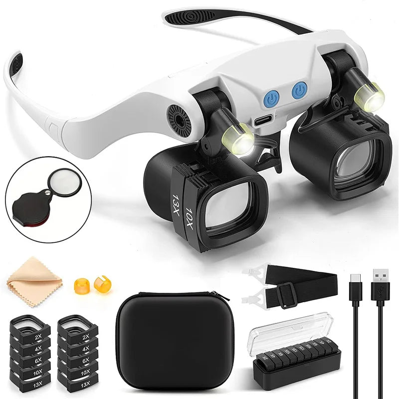 LED Magnifying Glass Set with Interchangeable Lenses for Watch Repair Jewelry & Electronics