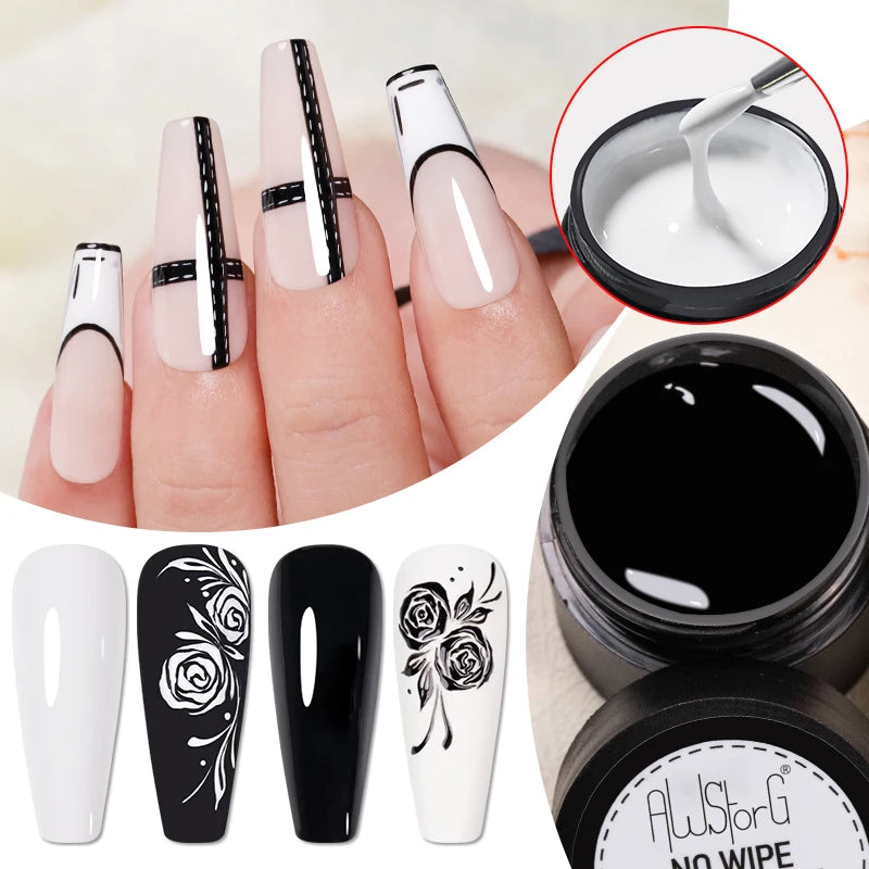 No Wipe Nail Painting Gel Set - White & Black UV LED Long Lasting 5g