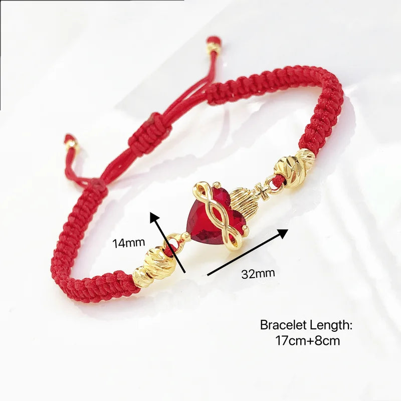 Religious Heart Shaped Crystal Cross Bracelet for Men Women - Lucky Red Rope Braided Jewelry