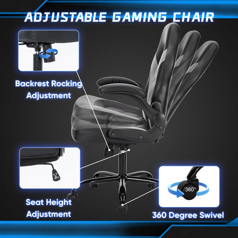 Ergonomic Office Gaming Desk Chair with Adjustable Height & Flip-Up Armrest