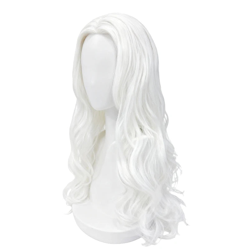 White Long Loose Wave Synthetic Wig with Middle Part for Cosplay & Daily Wear
