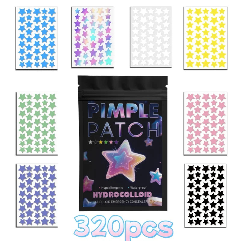 Rainbow Star Acne Patches Set - Hydrocolloid Invisible Pimples Cover, Multi-Size, Gentle & Travel Ready