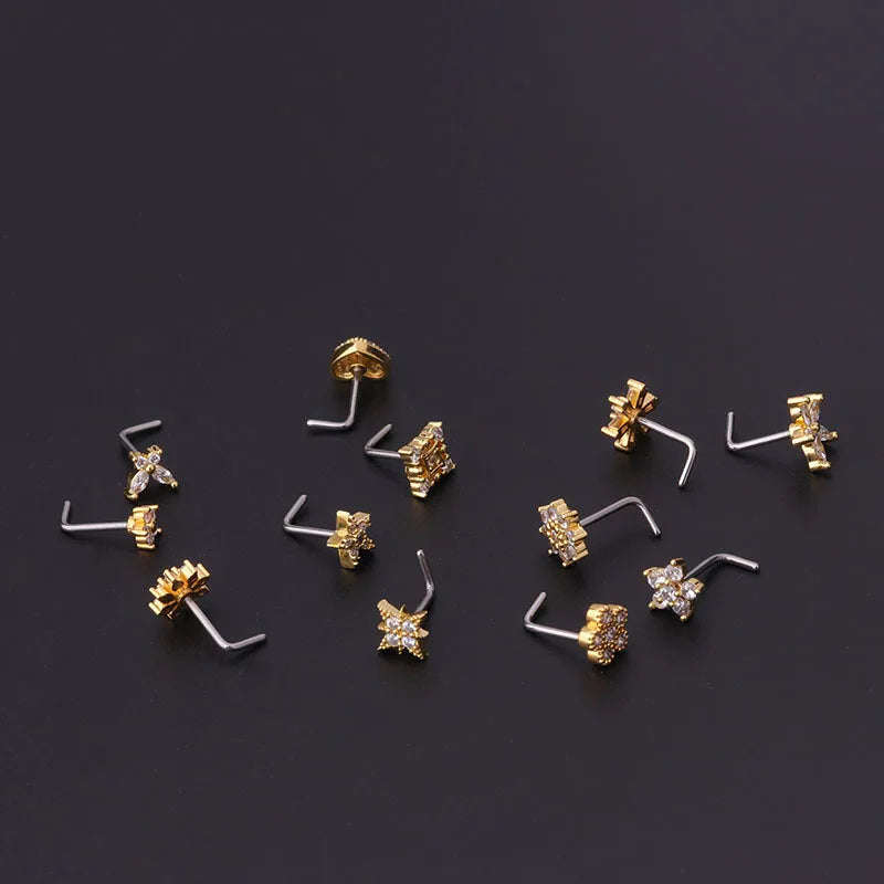 L Shaped Nose Studs Stainless Steel Nose Ring Piercing Body Jewelry for Women