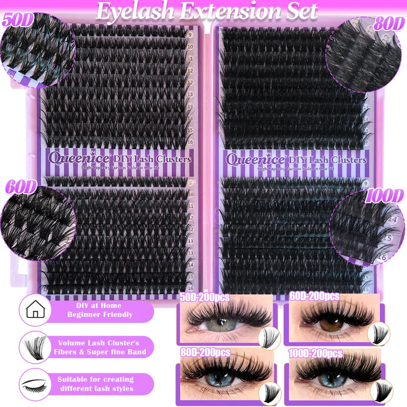 DIY Eyelash Cluster Fluffy Lash Extensions Set with Mixed Tray