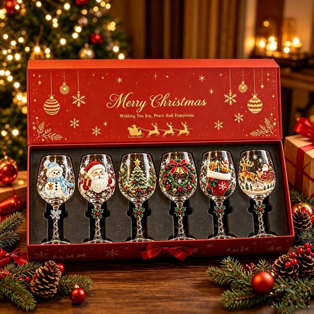 Festive Christmas Wine Glasses Set - 3D Embossed Holiday Goblets for Party Decor