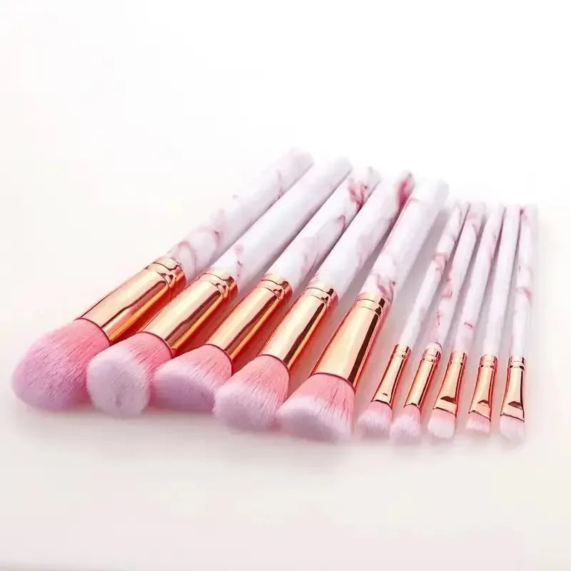 10 Pcs Makeup Brush Set - Synthetic Kabuki Foundation Blenders Face Powder Blush Concealer Eye Shadow Tools