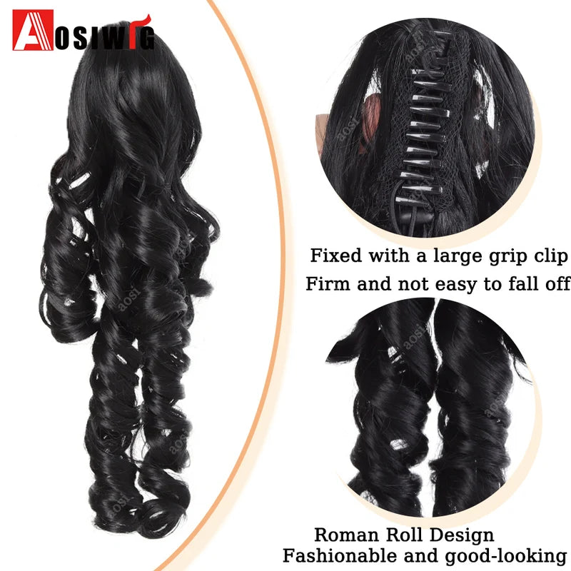 Long Blonde Synthetic Ponytail Extension with Clip for Women - 16 Inch Curly Hairpiece