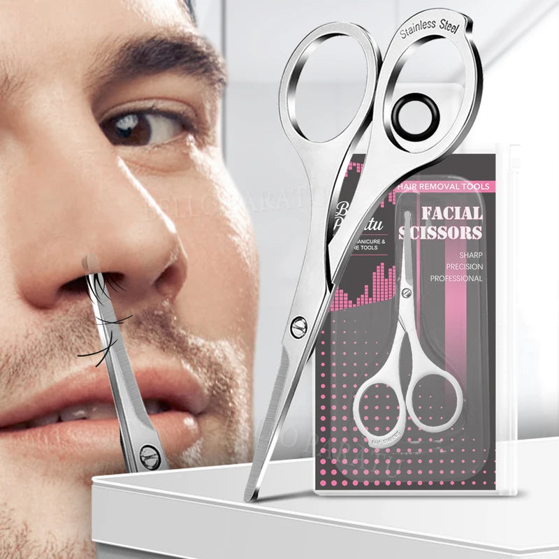 Nose Hair Scissors Trimmer - Stainless Steel Facial Hair Grooming Tool