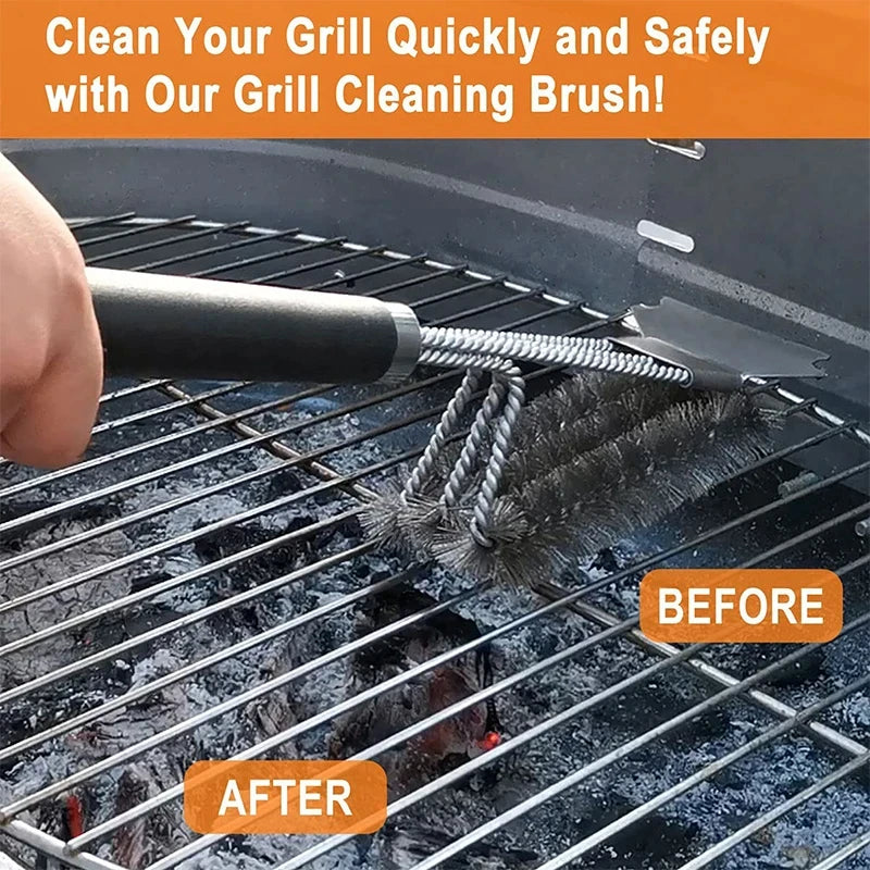 Stainless Steel Grill Brush with Deluxe Handle - BBQ & Grill Cleaner