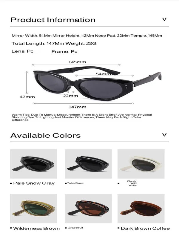 Minimalist Oval Cat-Eye Sunglasses Women's Folding UV Sunshade Accessories