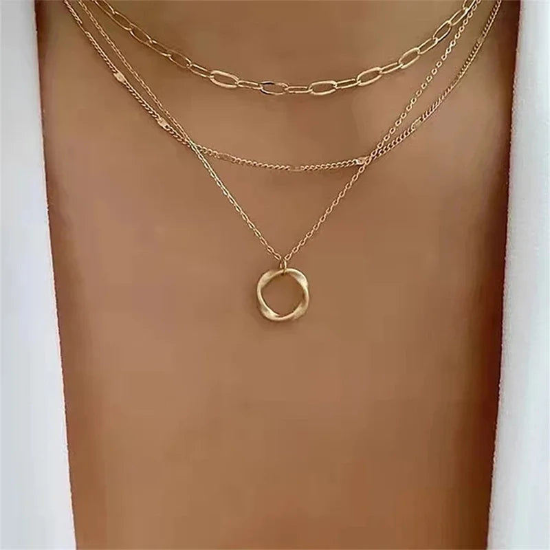 Gold & Silver Multi-Layered Pendant Necklace for Women and Girls – Fashion Jewelry Gift