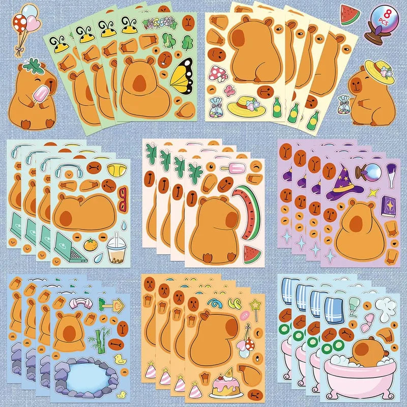 8PCS Waterproof Capybara Puzzle Stickers - Educational Child-Parent Interactive Decals