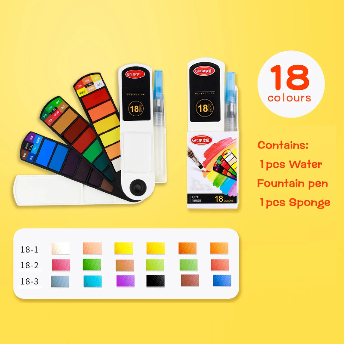 Watercolor Pigment Set with Foldable Travel Water Brush - Art Supplies for Painting
