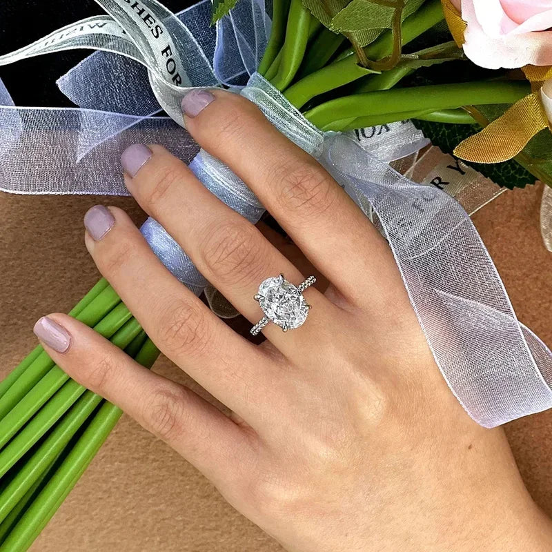 Oval Cut Moissanite Engagement Ring for Women 1-4 Carat S925 Silver Wedding Band