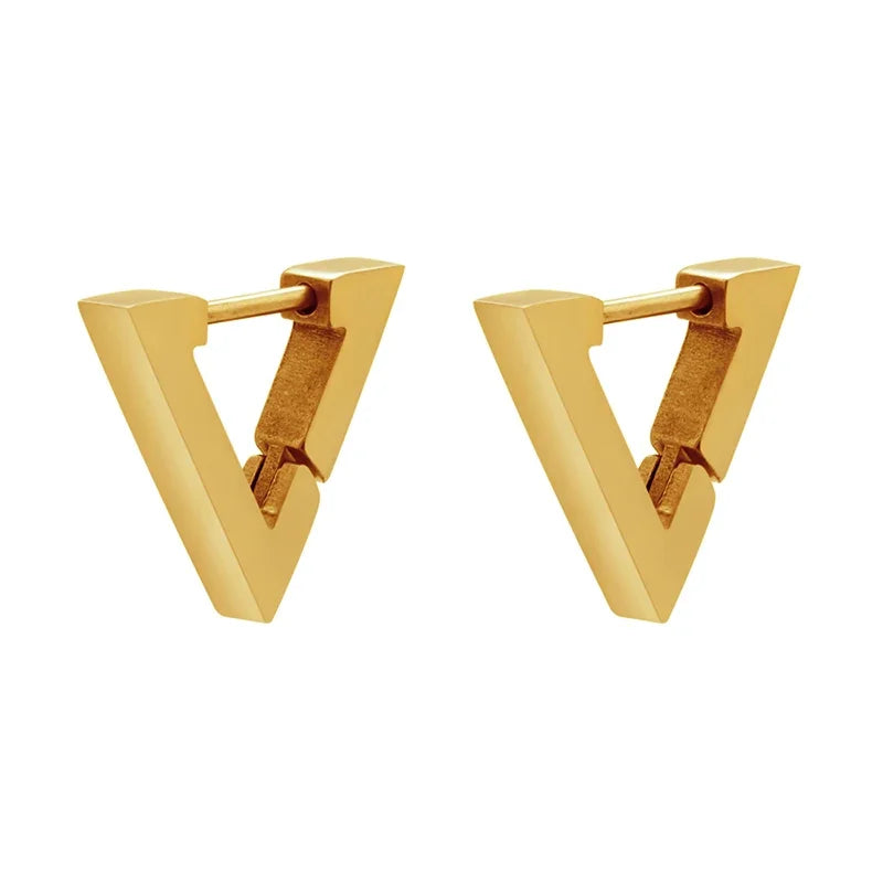 Small Hoop Earrings for Women - Geometric Triangle & Rectangle Design, Stainless Steel, Gold Color