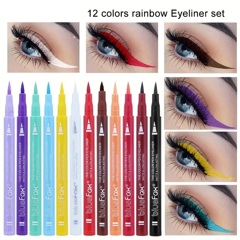 12 Color Waterproof Liquid Eyeliner Set - Multi-Purpose & Long-Lasting
