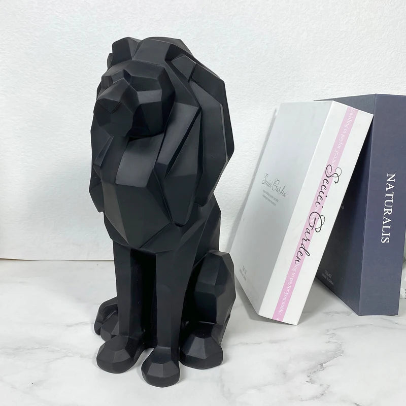 Resin Lion Figurine - Geometric Animal Sculpture for Home & Office Decor