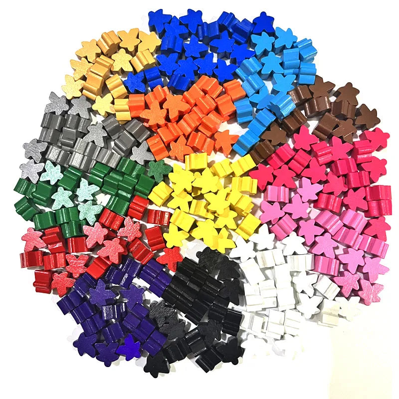 Wooden Meeples Board Game Pieces Set - 14 Colors, 16mm Replacement Pawns