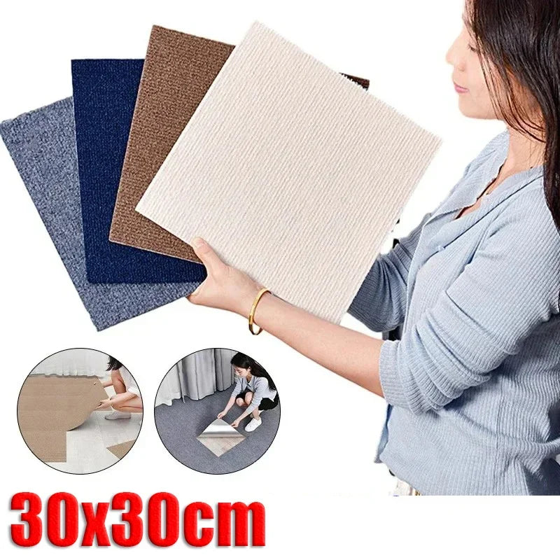Self Adhesive Carpet Floor Tiles - Interlocking DIY Rug Mats for Kitchen & Home