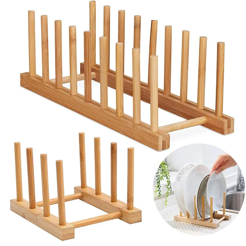 Wooden Dish Drainer Rack Kitchen Organizer for Dishes & Pot Lids