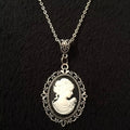Black Oval Cameo Pendant Necklace for Women Gothic Jewelry 18-inch Chain