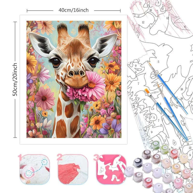 DIY Oil Painting by Numbers Kit Floral and Giraffe Canvas Art - Multiple Sizes