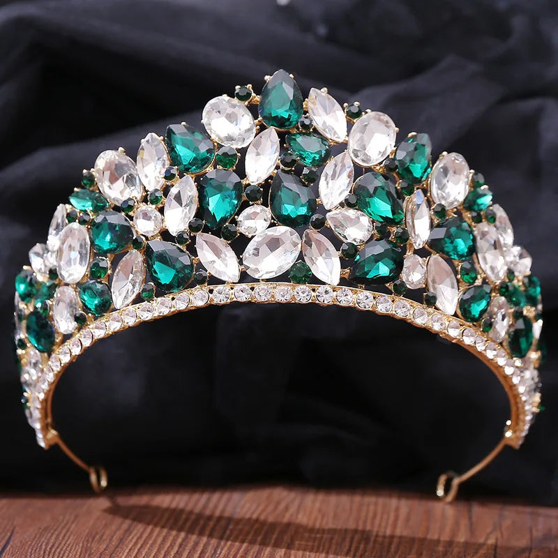 Luxury Queen Crystal Tiara with Flower Design Bridal Wedding Hair Accessory