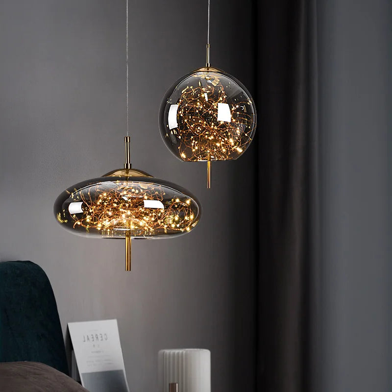 Modern LED Pendant Light Glass Ceiling Fixture for Bedroom & Living Room