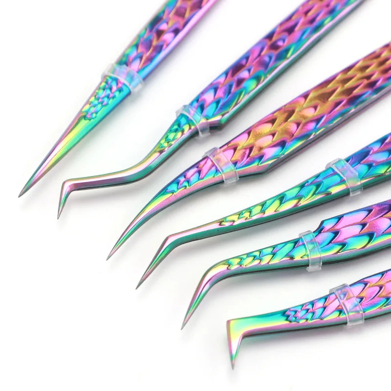 6PCS Eyelash Extension Tweezers Set for Fake Fan Lashes & Eyebrow Planting