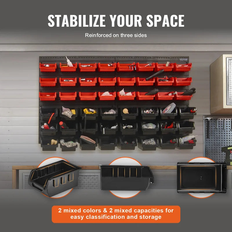 48-Pack Wall-Mounted Storage Bins for Garage and Workshop Organization