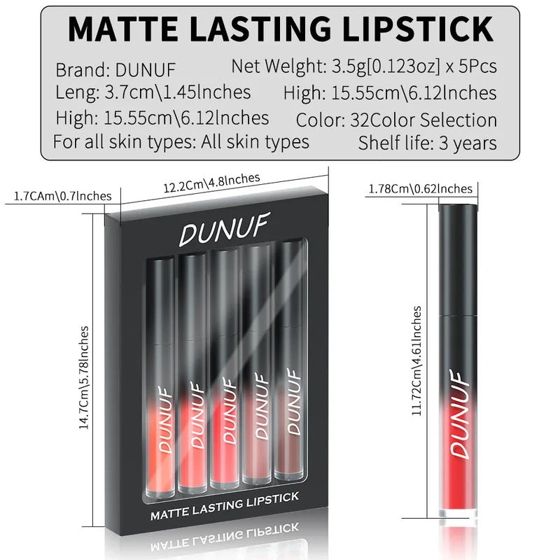 Matte Lipstick Set 5 Colors Waterproof Long-Lasting Lip Gloss & Lip Tint Kit