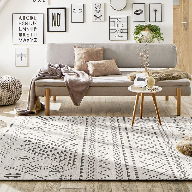 Washable Bedroom Rug with Non-Slip Floor Mat - Soft Ethnic Lounge Carpet for Living Room