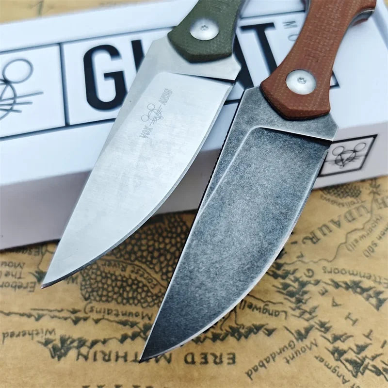 Fixed Blade Camping & Hunting Knife with Leather Sheath, Satin Drop Point Blade, 16.3cm