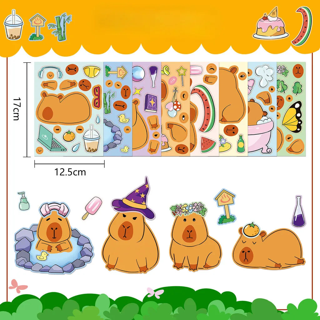 8PCS Waterproof Capybara Puzzle Stickers - Educational Child-Parent Interactive Decals