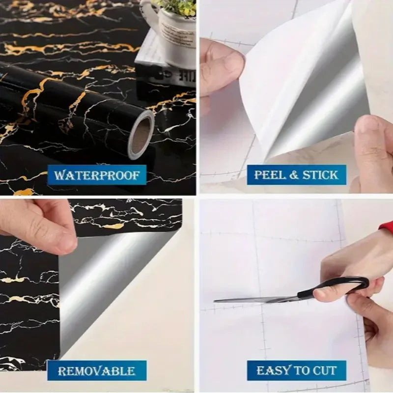 Waterproof Marble Wall Sticker Self-Adhesive PVC Wallpaper for Kitchen & Home Decor