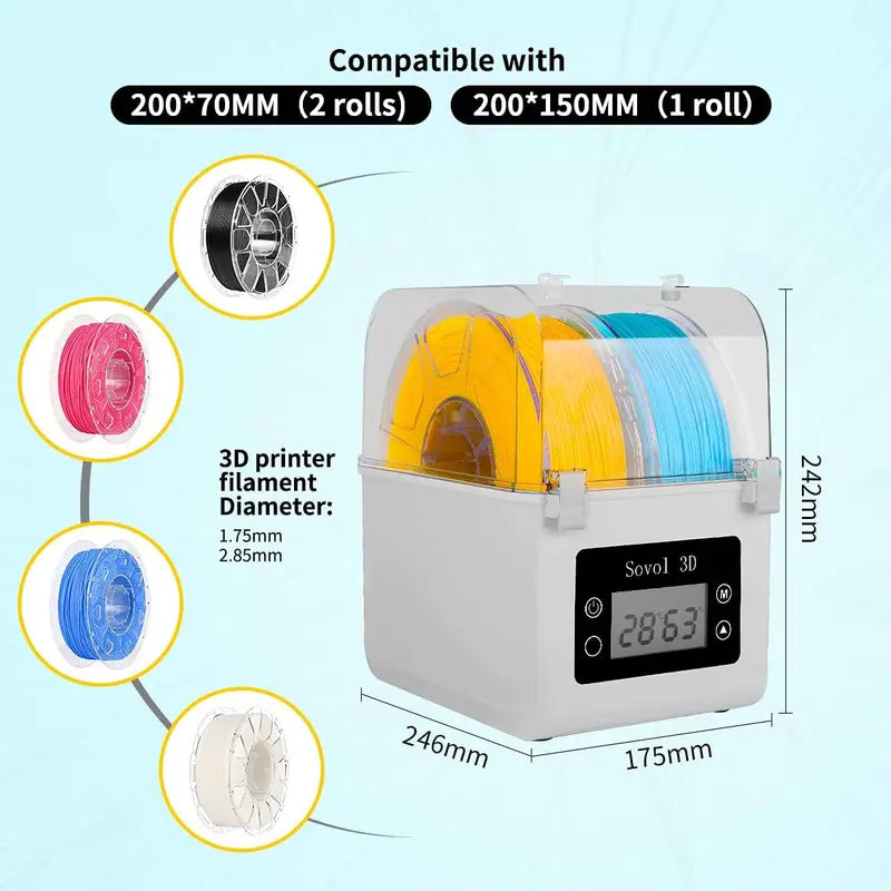 Filament Dehydrator Box for 1.75mm & 2.85mm 3D Printer Filaments Drying Storage