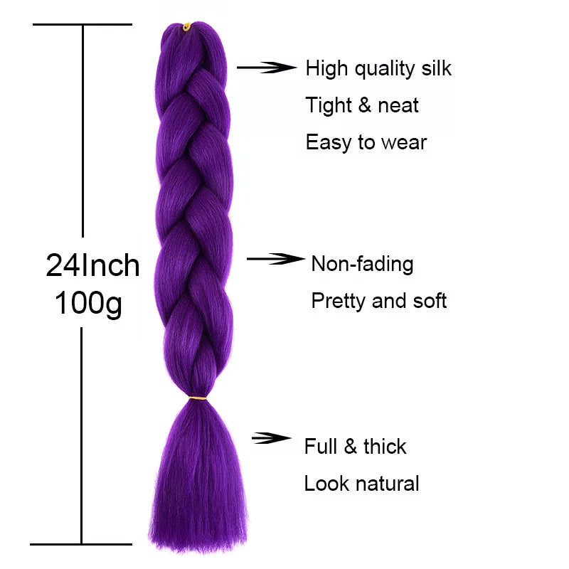 Synthetic 24-inch Long Purple Braiding Hair Extensions for Braids & Cosplay