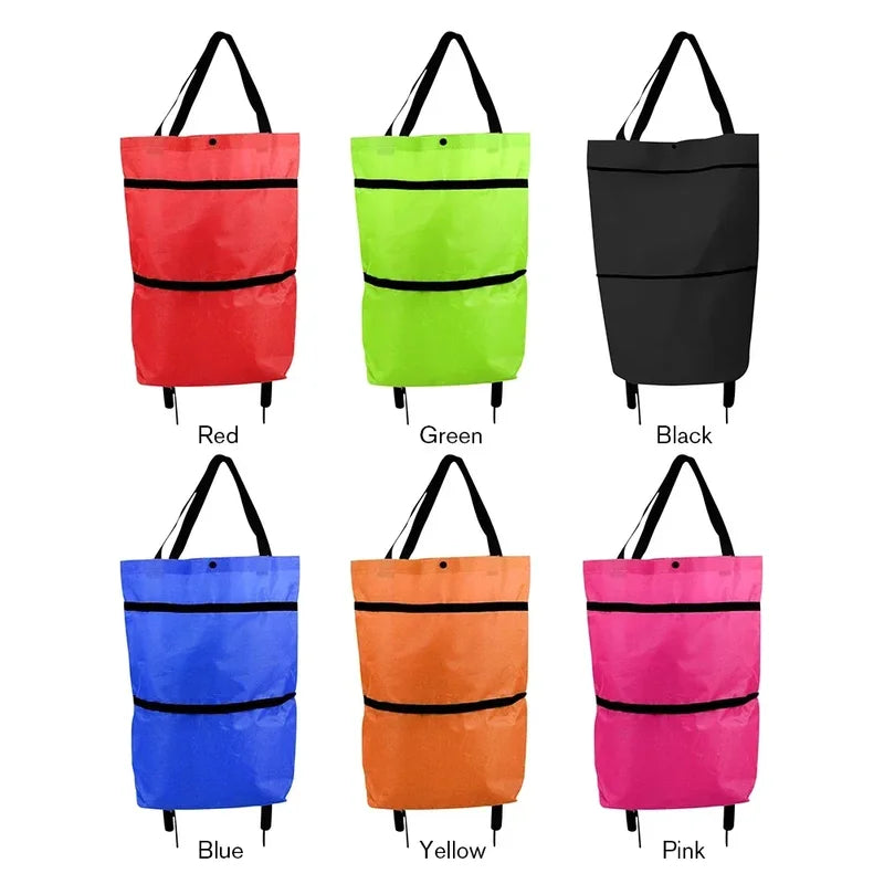 Foldable Shopping Cart with Wheels and Trolley Basket — Compact Grocery Trolley for Home & Supermarket