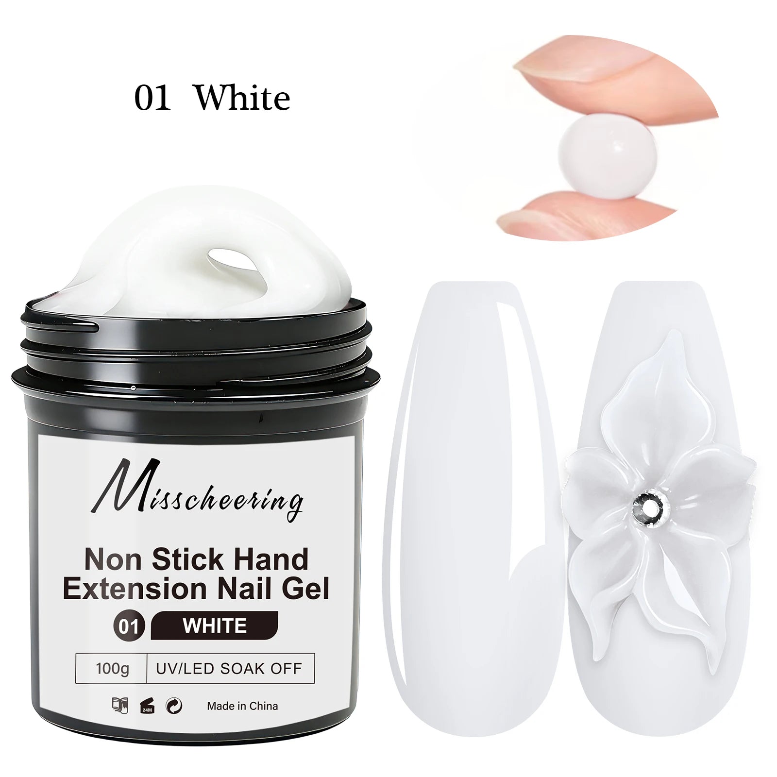 100g White Non-Stick Nail Gel for 3D Sculpting & Art - UV/LED Soak Off