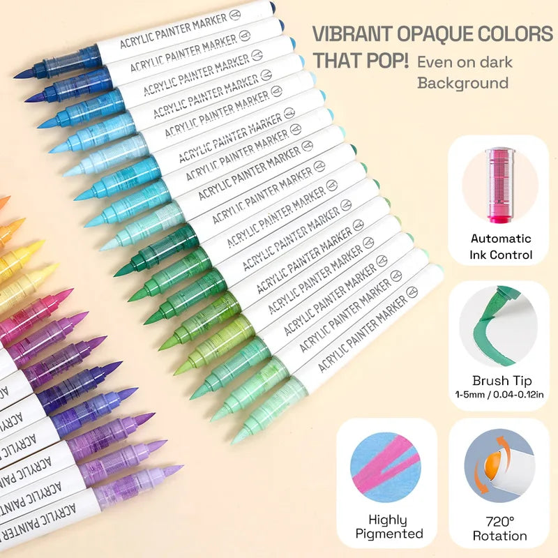 9-Color Acrylic Paint Pens Set for Rock Glass Ceramic Wood Canvas DIY Art Supplies