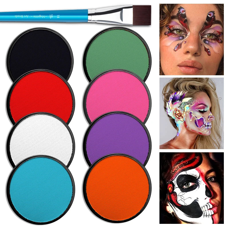 Water Based Paint Set for Halloween Makeup with Brushes - Clown, Cosplay, Party, Theater