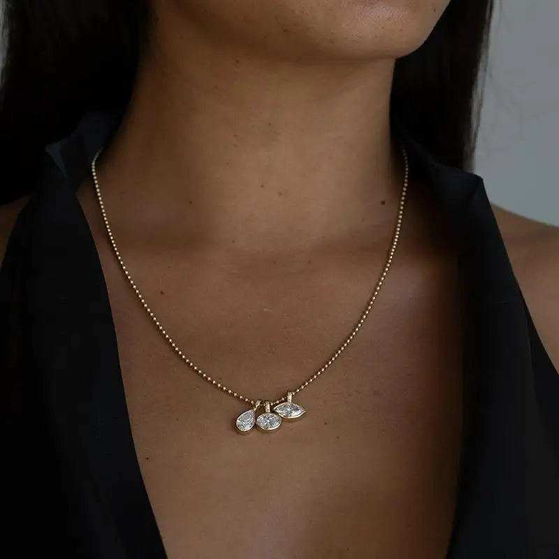 Women's Geometric Zircon Pendant Necklace Gold & Silver Chain Jewelry