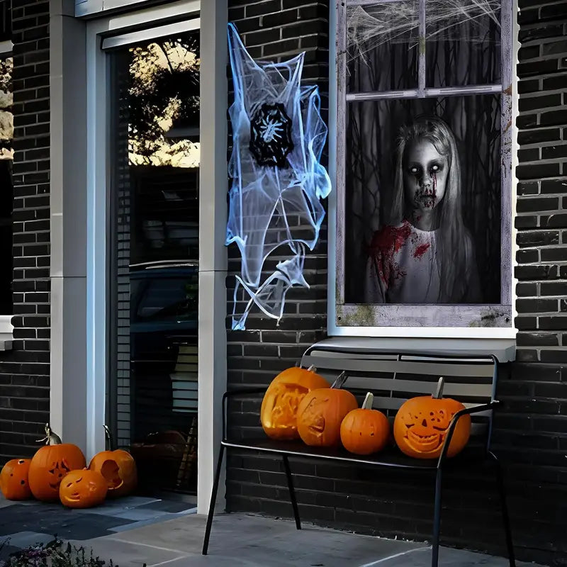 Halloween Ghost Curtain Decorations 2 Pack - Indoor/Outdoor Window Coverings