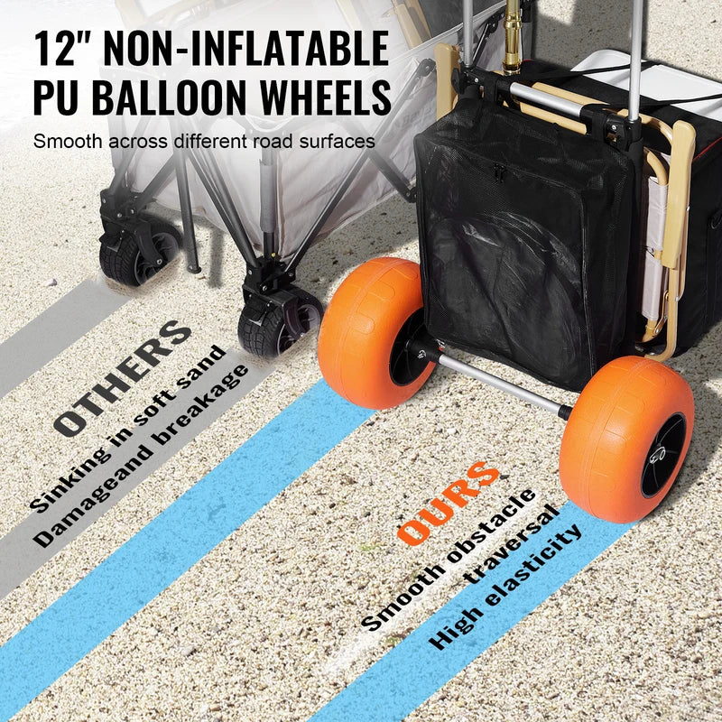 Heavy-Duty Beach Dolly Cart with Big Wheels and Adjustable Height for Sand Terrain