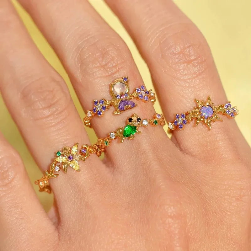 Colorful Fairy Tales Princess Cubic Zircon Ring for Women Girls Adjustable Jewelry