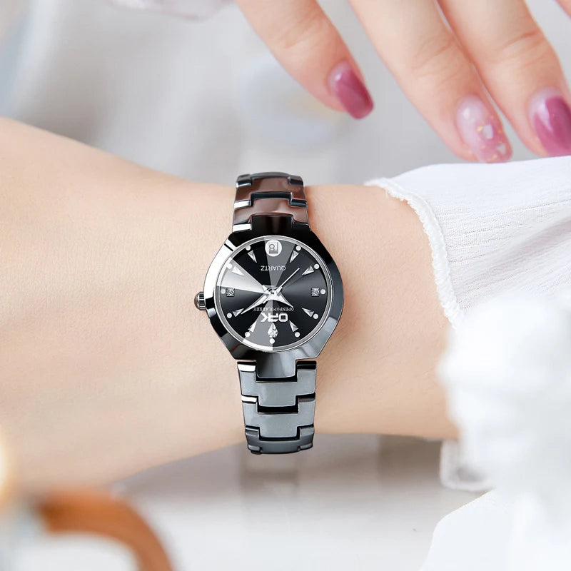 Women's Waterproof Luminous Watch with Zircon Dial and Date - Fashionable Ladies Wristwatch