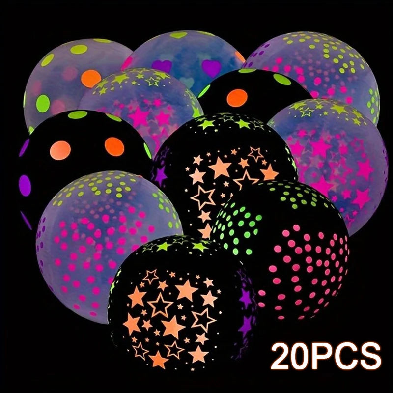 20Pcs Fluorescent Latex Balloons for Wedding Birthday Glow Party Decor